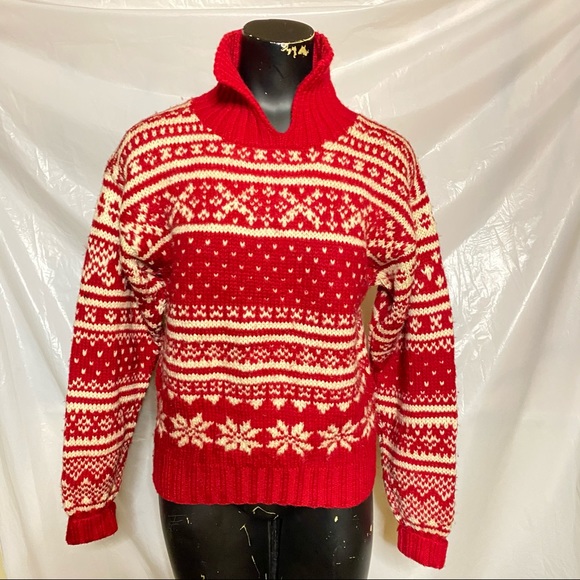 Vintage Sweaters - Vintage Carol Reed Red Wool Winter Ski Sweater